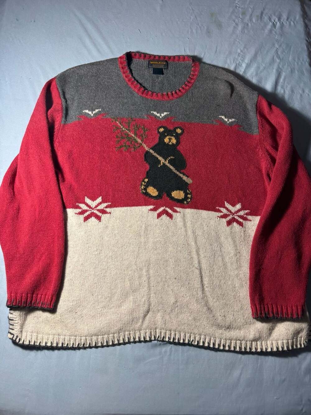 Woolrich Bear Sweater Size XL Vintage Color Block Winter Holiday